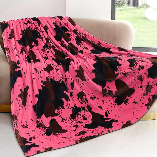 Cow Print Blanket Twin Size Hot Pink Throw Soft Fleece Flannel Lightweight Cow Throw Blankets Sofa Couch Bed Travel