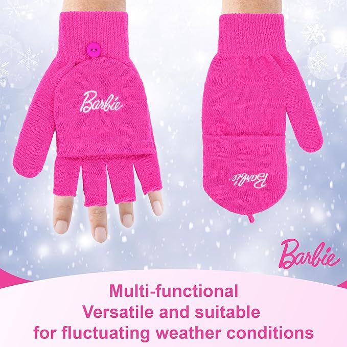 Barbie Winter Hat for Women – Winter Beanie Hats for Women with Gloves, Warm Beanie Hats, Pink Knitted Beanie