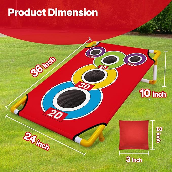 Cornhole Board Set with 21+ Games, 8 Bean Bags - Arcade Style Corn Hole Games for Adults and Kids, Portable Outdoor Yard Games for Kids & Family, Beach, Camping and Parties, 24x36
