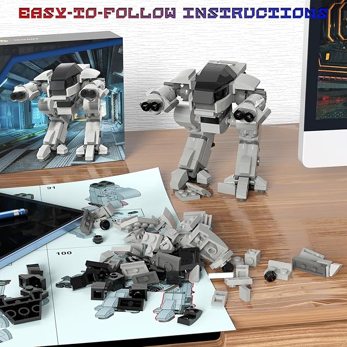 ED209 Robot Mecha Building Blocks, ED-209 Enforcement Robot Combat Mech Armor Building Toy, 269 Pieces Mobile Suit Cool Mechanical Action Figure Model,Birthday Gift for Kids Boys Girls Adults