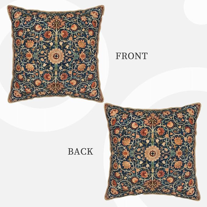 Floral Vintage Velvet Pillow Covers 18x18 In Orange Bohemian Tapestry Art Deco Throw Pillows for Couch Soft Durable Cushion Covers Pillowcase Antique Boho Flower Pillow Cases for Sofa Bed Living Room