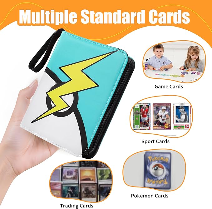 Card Binder 4 Pocket, Trading Card Binder With 50 Removable Sleeves, Portable Card Collection Binder for Standard Cards (Blue)