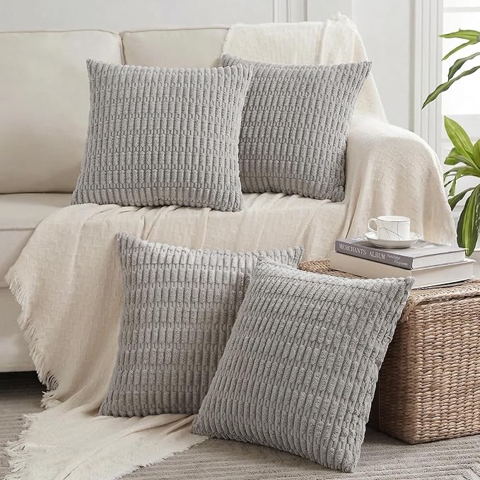Fancy Homi 4 Packs Decorative Throw Pillow Covers for Living Room Couch Bed, Modern Farmhouse Boho Home Décor Accent Cushion Case, 20" x 20", Gray