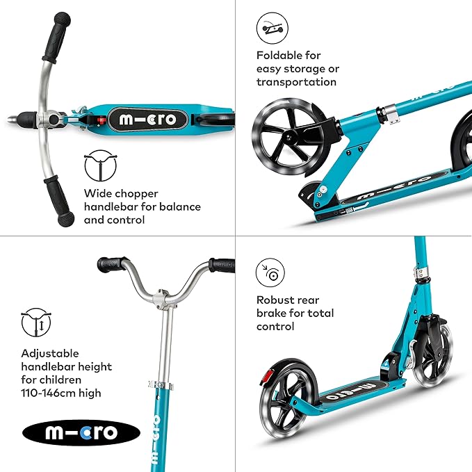 Micro Kickboard - Micro Cruiser LED - Two Wheeled, Fold-to-Carry Swiss-Designed Micro Scooter for Kids with Smooth Gliding Light-Up, Large Wheels for Ages 6+
