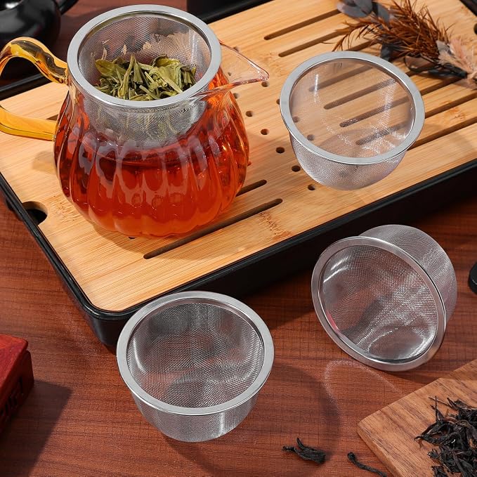 HOMSFOU 4 Pcs Tea Infuser, Stainless Steel Tea Filter, Extra Fine Mesh Loose Leaf Strainer, Large Heat Proof Reusable Teapot for Teapots, Mugs, Cups