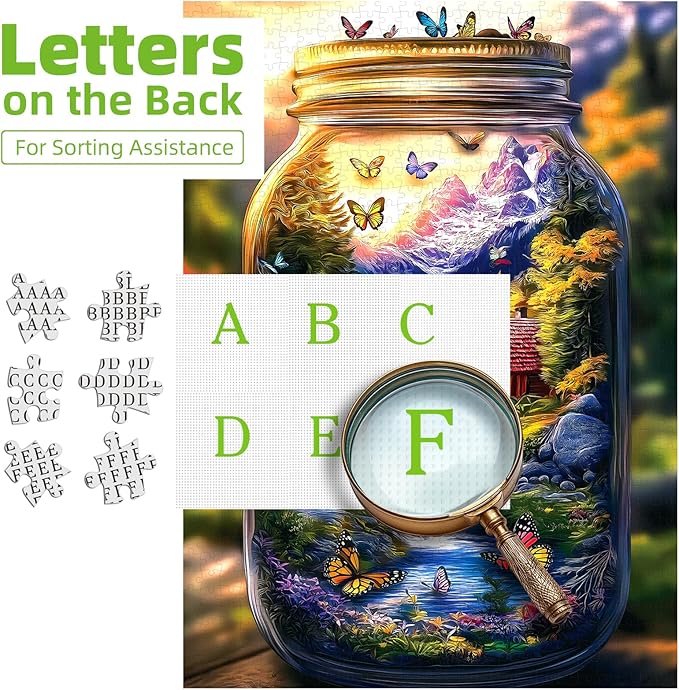 1000 Piece Puzzle for Adults Enchanted Mason Jar Landscape Jigsaw Puzzle, Miniature Nature Scene with Cabin, Waterfall & Butterflies, Challenging Puzzles Family for Seniors & Adults