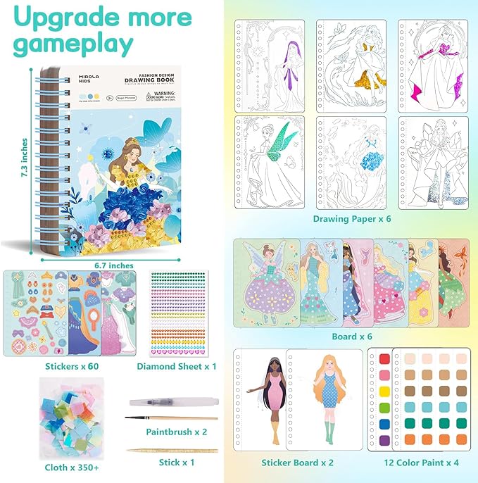 MIROLA KIDS 4 in 1 Poke Craft Kits for Girls, Magic Princess Crafts for Kids Ages 4-8, DIY Activity with Princess Stickers, Watercolor Paint, Diamond Art Gifts for 4 5 6 7 8+ Year Old Girls