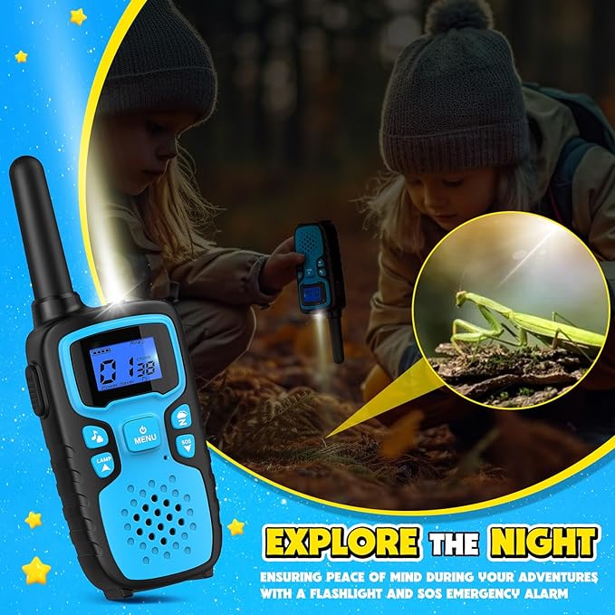 Wishouse Walkie Talkies for Kids Rechargeable Long Range,Xmas Birthday Gift for 4 5 6 7 8 9 Year Old Boys Girls,Hiking Gear Camping Games Cool Toys with NOAA,SOS Siren,Lamp,Lanyards,Easy to Use,4 Pack