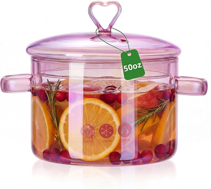 TOYANDONA Glass Cooking Pot 5L Double-Handle Stew Pot with Lid Heat-Resistant Borosilicate Glass for Soup Noodles Ramen and Household Cooking