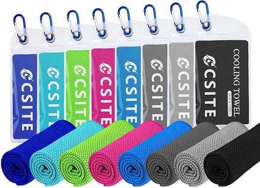 CSITE Cooling Towels for Neck and Face - 8 Pack 47x12 Inch Ice Cold Microfiber Towels, Soft & Breathable Cooling Towel for Hot Weather, Sports, Yoga, Workout, Running, Golf, Camping