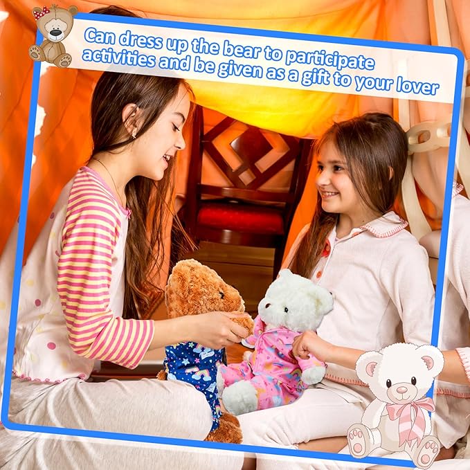2 Pcs PJ's Bear Clothes Outfit, Fit Most 12-16 Inch Bears Stuffed Clothes Pajamas Plushy for Stuffed , Pre Kindergarten Toys(Pink,Pajamas)