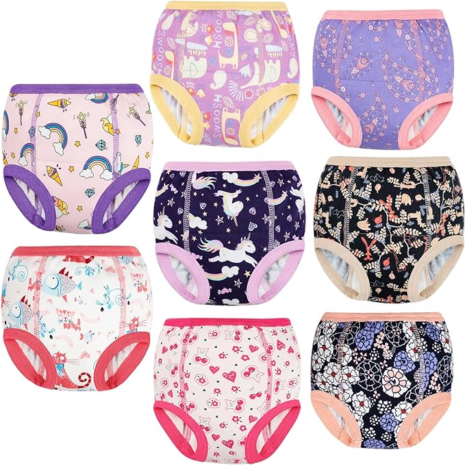 MooMoo Baby 8 Packs Potty Training Pants Cotton Absorbent Training Underwear for Toddler Boy and Girls 2T-9T