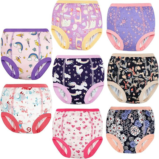 MooMoo Baby 8 Packs Potty Training Pants Cotton Absorbent Training Underwear for Toddler Boy and Girls 2T-9T