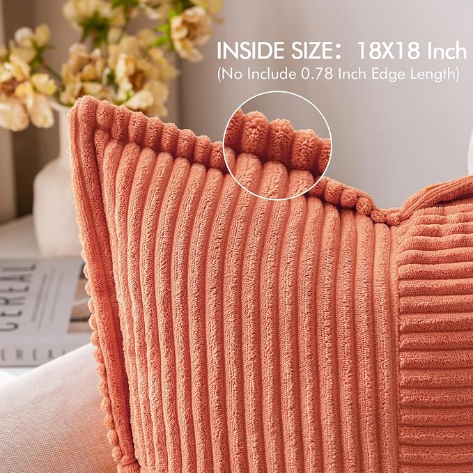 MIULEE Decorative Throw Pillow Covers for Couch 18x18 Inch Coral Red 2 Pack | Boho Broadside Striped Patchwork Pillow Covers, Soft Corduroy Cushion Cases, For Sofa Bed Livingroom Home Decor