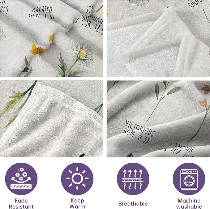 Christian Birthday Gifts for Women, Flowers Christian Blanket | Inspirational, Religious Gifts for Women, Sister, Friend, Daughter, Mom, Baptism Gift, Soft Throw Blankets 60" x 80"