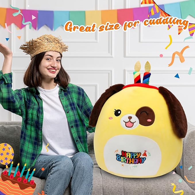 20-Inch Birthday Dog Plush Pillow Jumbo Happy Birthday Throw Pillow Cute Puppy Plush Toy Giant Soft Hugging Stuffed Animal Gifts for Kids Adults,Yellow