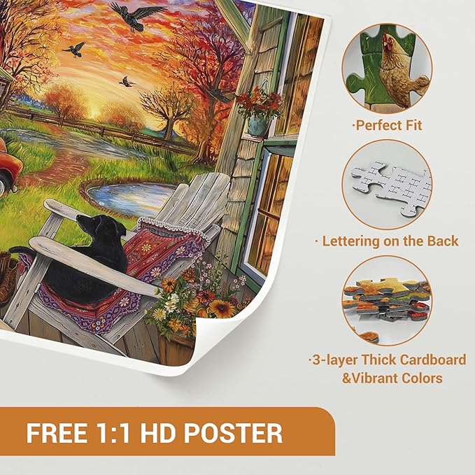 Dog and Farm Scenery Puzzles for Adults 1000 Pieces, Impossible Hard Difficult Challenging Jigsaw Puzzle 1000 Pieces, Christmas Birthday Gifts Home Decor for Adults/Friends/Family