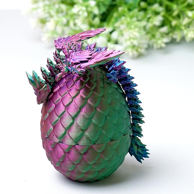 3D Printed Dragon Egg with Wing,Little Dragon Inside Egg,Flexible Realistic Articulated Animal Fidget Toys,Mystery Figurines Gifts for Easter,Executive Desk Funny Décor and Festival Collectible (RGB)