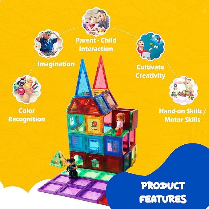 103 PCS Magnetic Tiles for Kids – STEM & Montessori Magnetic Building Blocks for Boys and Girls Ages 3 and Up - Durable & Safe Magnetic Toys Gift Set