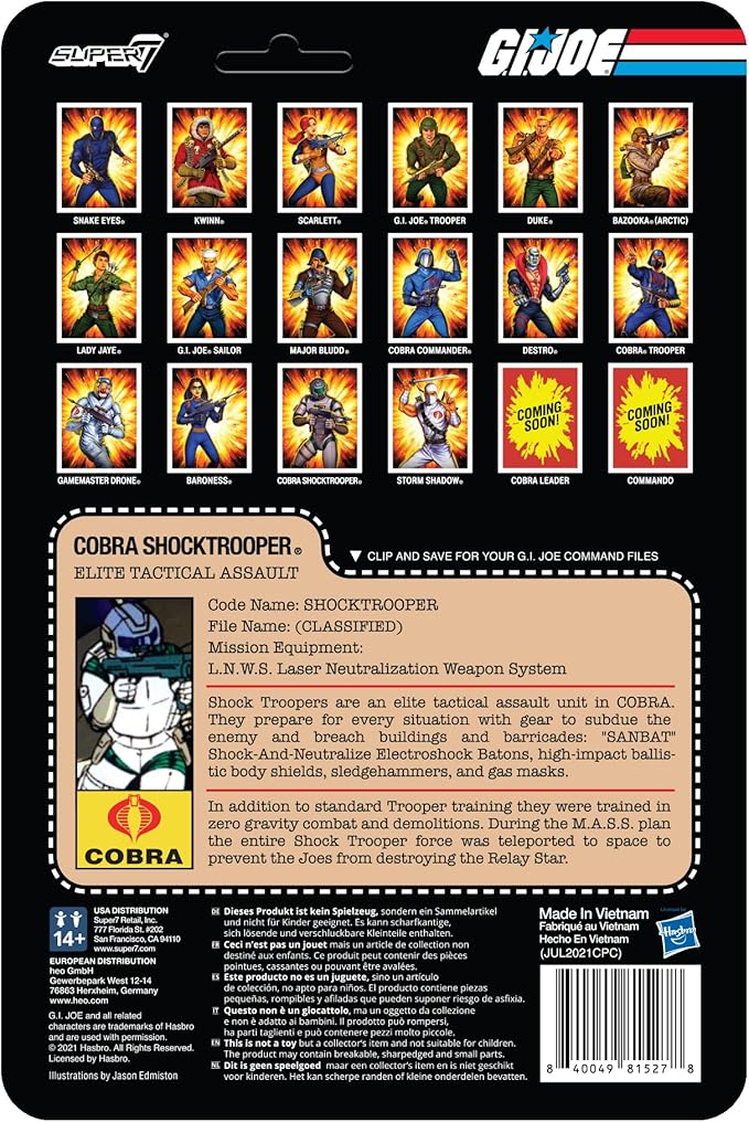 Super7 G.I. Joe Cobra Shocktrooper (Rifle C) - 3.75" G.I. Joe Action Figure with Accessory Classic Cartoon Collectibles and Retro Toys