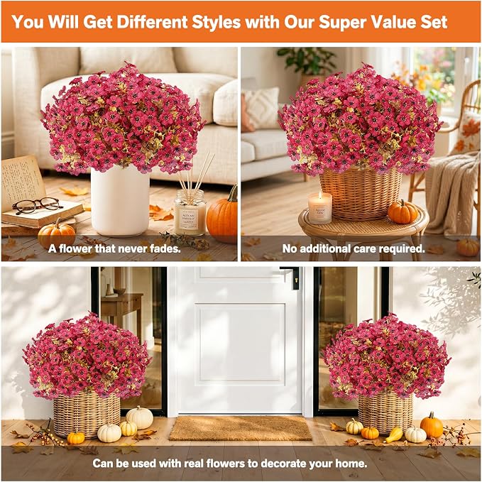 Artificial Flowers for Outdoor,Silk Flowers No Fade Fake Plastic Flowers Faux Plants for Outdoors Outside Front Porch Hanging Planter Window Box Garden Home Decoration,13 Pack Dark Red | Silk Flowers Fake Plastic Flowers Faux Plants for Outside Front P...