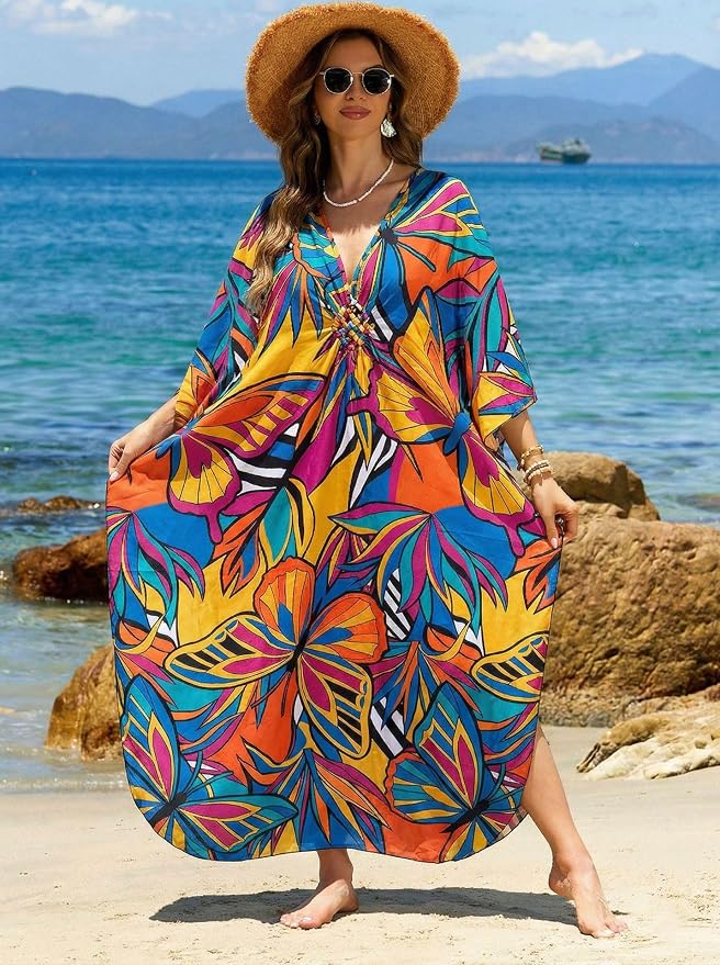 Mumu Dresses for Women Plus Size, Bohemian Kaftan Beach Cover Up Long Maxi Nightgown Soft Loungewear