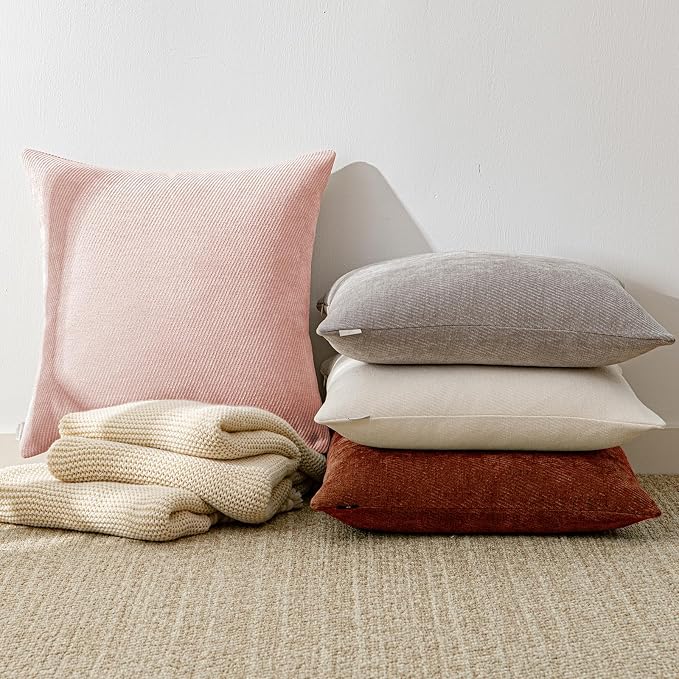 a moment Pack of 2 Decorative Chenille Throw Pillow Covers with Twill Cushion Covers for Sofa Living Room Couch Bed 22x22 Inch Light Pink