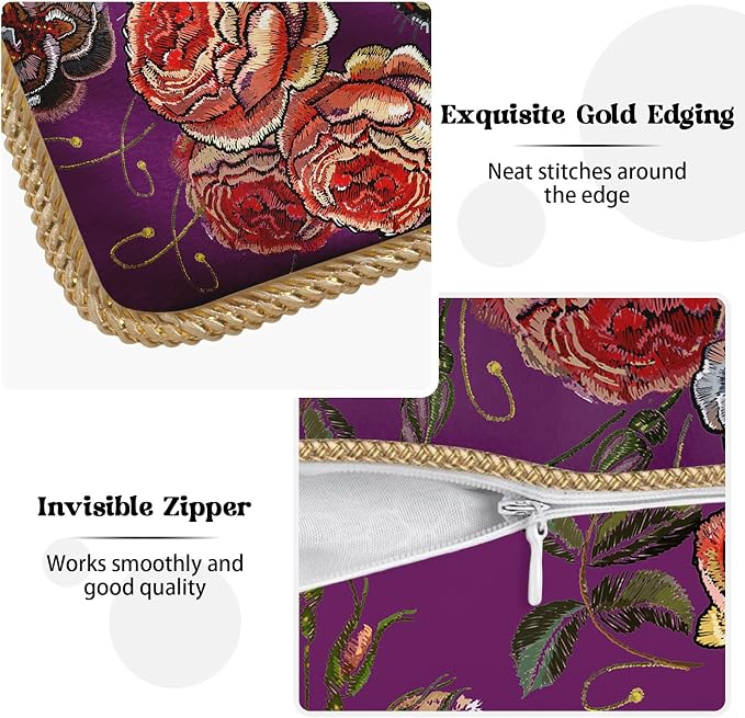 Tiger Flower Purple Velvet Pillow Covers 18x18 Inch Pink Floral Animal Throw Pillows for Couch Cushion Covers Pillowcase Farmhouse Modern Pillow Cases for Sofa Bed Living Room Bedroom