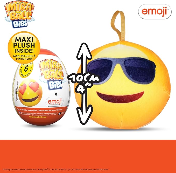 MiraBall Bibi Emoji - Surprise Egg Capsule with Memory Foam Expandable Plush Toy – 3.7" (9.5cm) Soft Collectible with Hidden Surprises – Fun Gift for Kids, Parties, Holidays, Stocking Stuffers