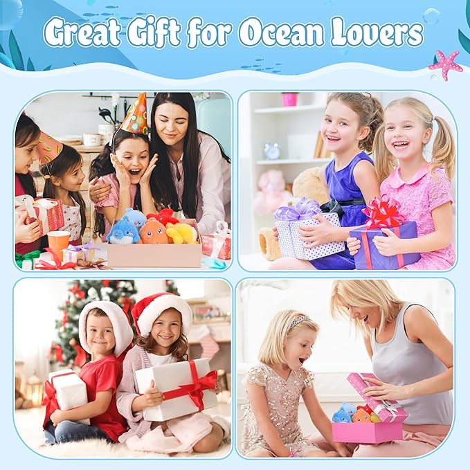 BB FUN HOUSE Ocean Plush Toy Set 5 Packs Soft Easter Sea Stuffed Animals Small Fish, Cuttlefish, Dolphins, Crabs, Starfish Plush Keychain for Party Favor Carnival Prizes Birthday Gifts Goodie Bag