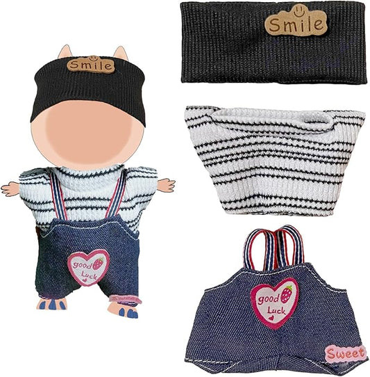 Clothes Set for 17cm Doll (NO Doll) Stylish Outfit Accessories Suit Hat & Overalls Set Striped Suit