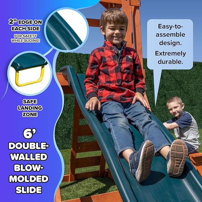 Sportspower Scottsdale Cedar Wood Swing Set: 2 Adjustable Swings, Sandbox, Rock Climber, Covered Deck, 1 Slide - Exceeds ASTM Safety Standards