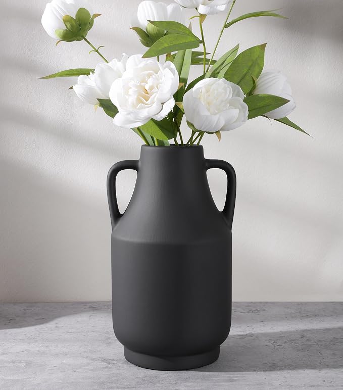 Ceramic Flower Vase with Handles, 11 Inch Tall Rustic Vase, Large Terracotta Pottery Vase for Home Decor, Farmhouse Decorative Vase for Living Room Kitchen Table Shelf Bedroom Decor