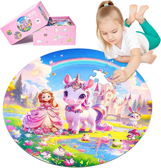 Unicorn Princess Floor Puzzles for Kids Ages 4-6, Large 70 Piece Unicorn Puzzles for Kids Ages 6-8, Puzzles for Toddler Ages 3-5, Toy Gifts for Boy Girls Children