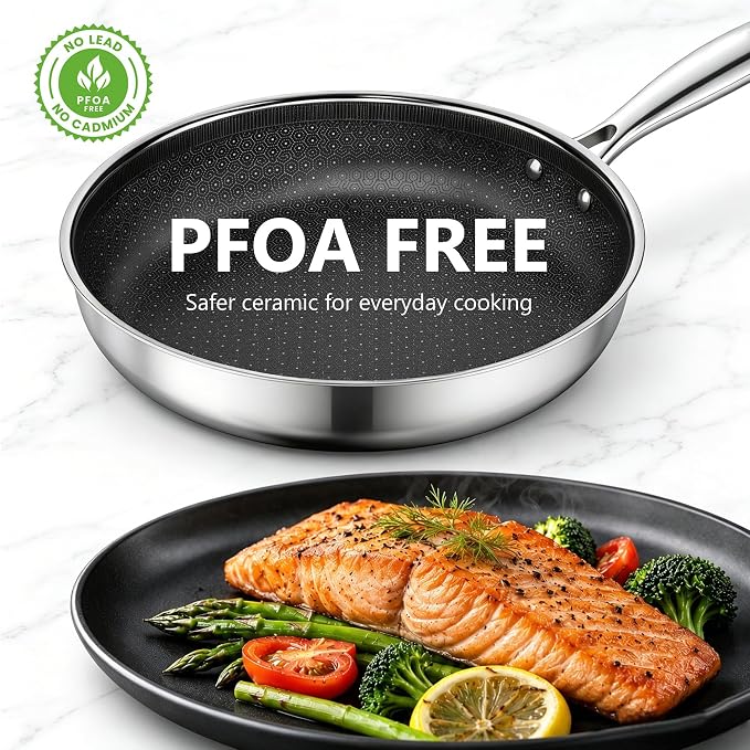 imarku 8-Inch Non Stick Frying Pan with Lid, 2-Quart Skillet for Omelette | Stainless Steel Saute Pan with Ceramic Coating, Oven & Dishwasher Safe, Induction Compatible Cookware, PFOA Free
