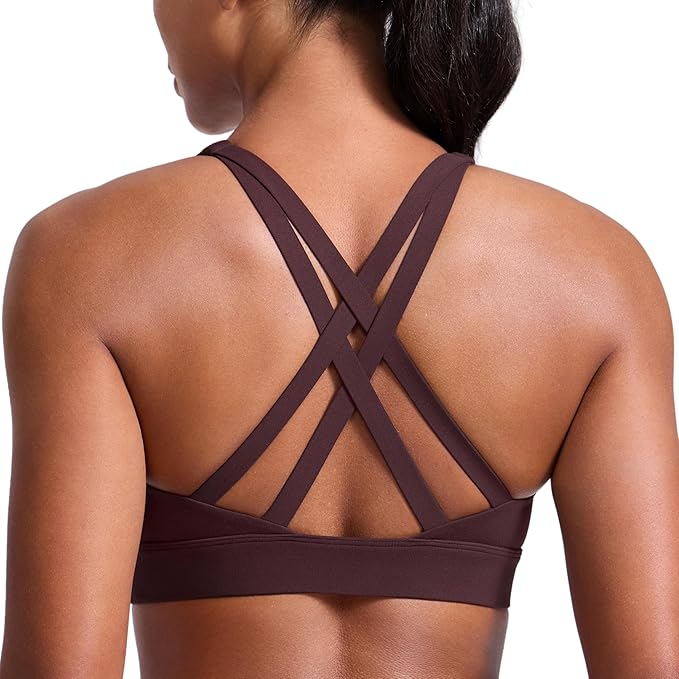 CRZ YOGA Butterlift Wide Criss Cross Straps Supportive Sports Bras for Women - Medium Impact Strappy Gym Padded Workout Top