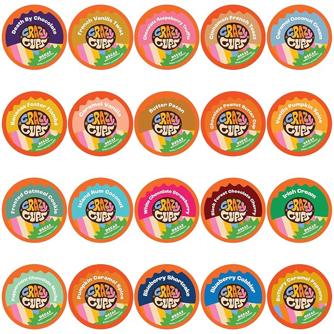 Crazy Cups Flavored Decaf Coffee Single Serve Cups For Keurig K Cup Brewer Variety Pack Sampler, 20 Count (Pack of 1)