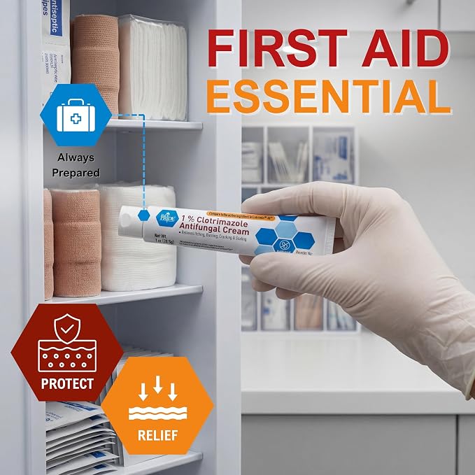 MED PRIDE Clotrimazole 1% Antifungal Cream, Itch Relief Treatment, 1 oz