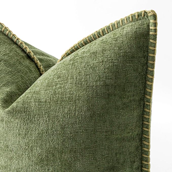 MIULEE Decorative Euro Sham Pillow Covers 24x24 Inch Sage Green 2 Pack | Farmhouse Throw Pillow Covers with Stitched Edge, Soft Chenille Cushion Cases, for Couch Sofa Bed Living Room Home Decor