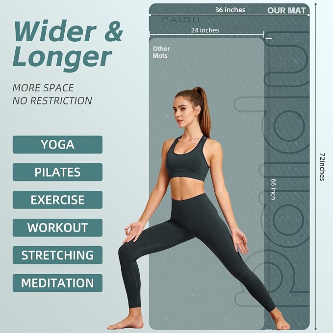 PAIDU Large Yoga Mat, 72" x 36" x 2/5"（10MM） Thick Non-Slip Exercise Mat, SGS-Certified POE Material, Ideal for Home Gym, Yoga, Pilates, Fitness Workouts & Floor Mat