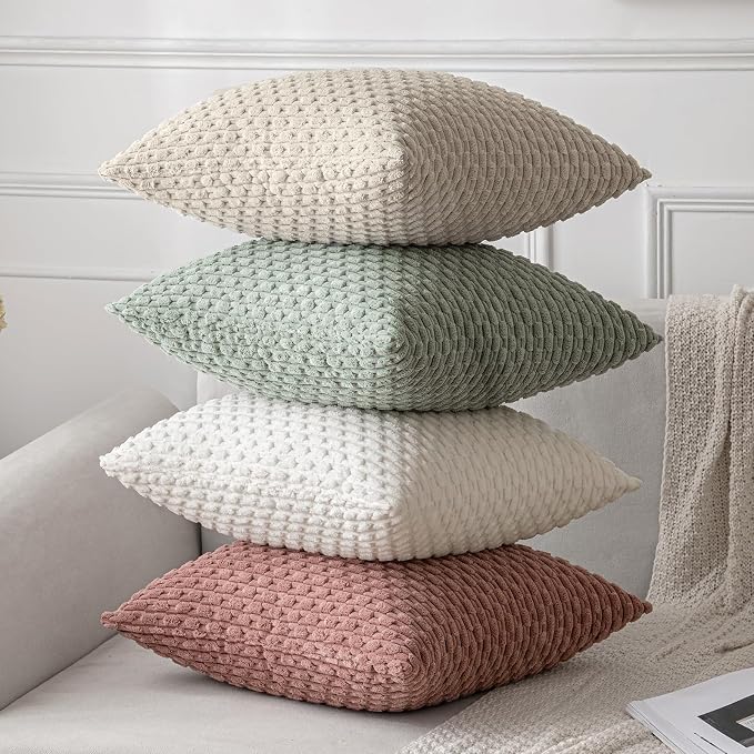 MIULEE Decorative Throw Pillow Covers 20x20 Cream White Textured Corduroy | Pack of 2 Striped Pillow Covers Modern Farmhouse Home Decor for Couch Bed Sofa Living Room