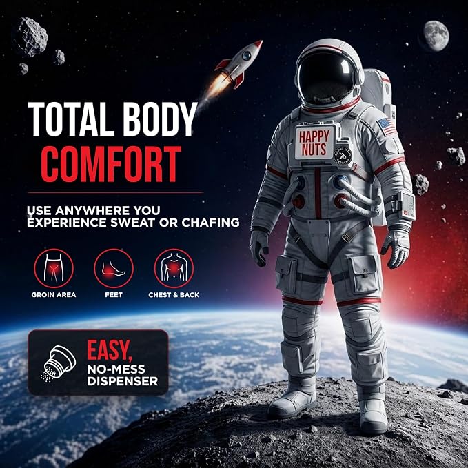 HAPPY NUTS Comfort Powder - Anti Chafing & Deodorant, Aluminum-Free, Sweat and Odor Control for Jock Itch, Groin and Men's Private Parts 6oz (6 Ounce (Pack of 1), Cooling Mint)