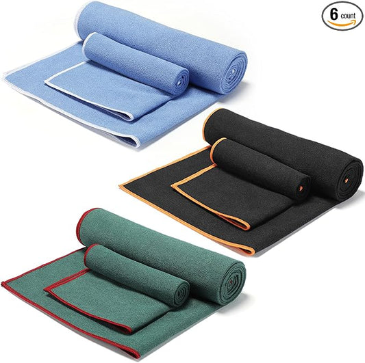 Peryiter 6 Pack Hot Yoga Towel Set - Non Slip Microfiber Towels for Mat and Hand, Quick Dry and Sweat-Activated Grip, 2 Sizes for Women Men Bikram Pilates Gym