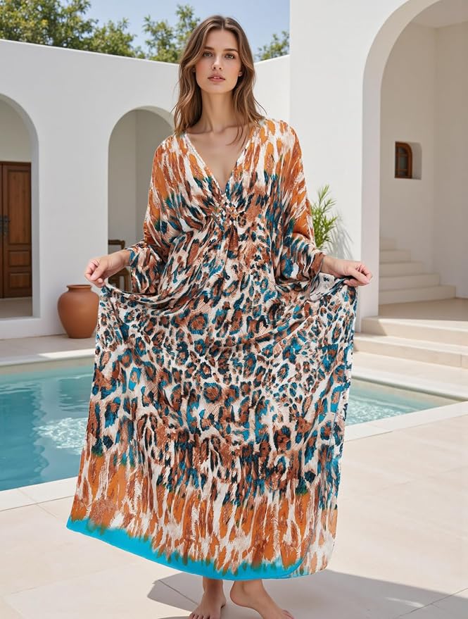 Mumu Dresses for Women Plus Size, Bohemian Kaftan Beach Cover Up Long Maxi Nightgown Soft Loungewear