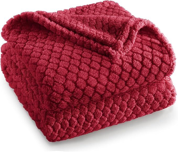 Exclusivo Mezcla Soft Fleece King Size Blanket for Bed, Deep Red | Jacquard Lightweight Cozy Bed Blanket, Breathable Decorative Fuzzy Textured All Season Use, 90x104 Inches