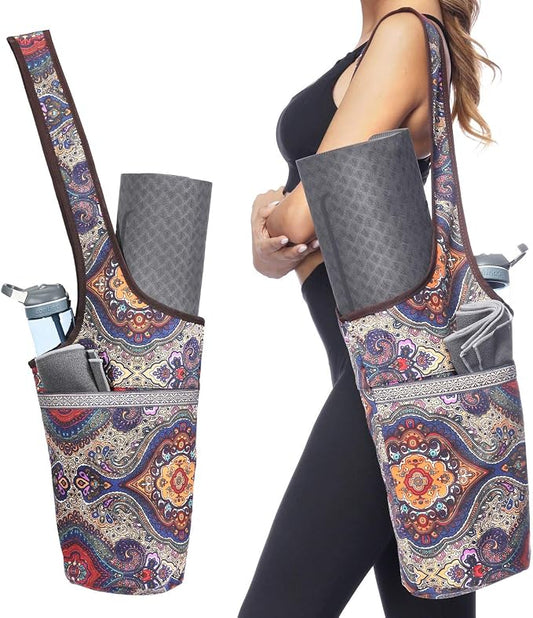 Ewedoos Canvas Yoga Mat Bag Fits Most Mats Yoga Bag with Large Storage Pockets to Hold More Accessories Ideal for Pilates Workout Gifts & Travel