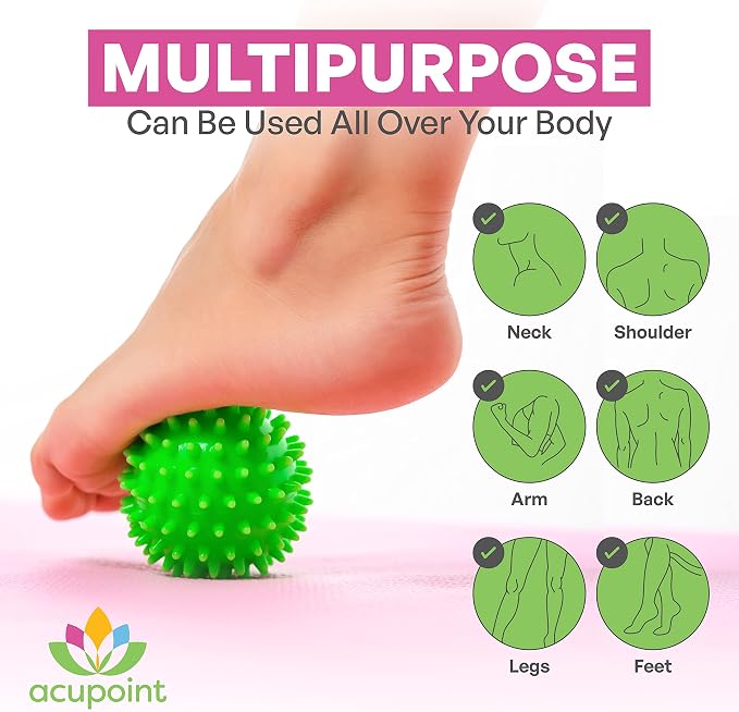 Acupoint Physical Massage Therapy Lacrosse Ball Set Ideal for Yoga Deep Tissue Massage Trigger Point Therapy and Myofascial Release Physical Therapy Back Foot Plantar Fasciitis (Spiky Ball)