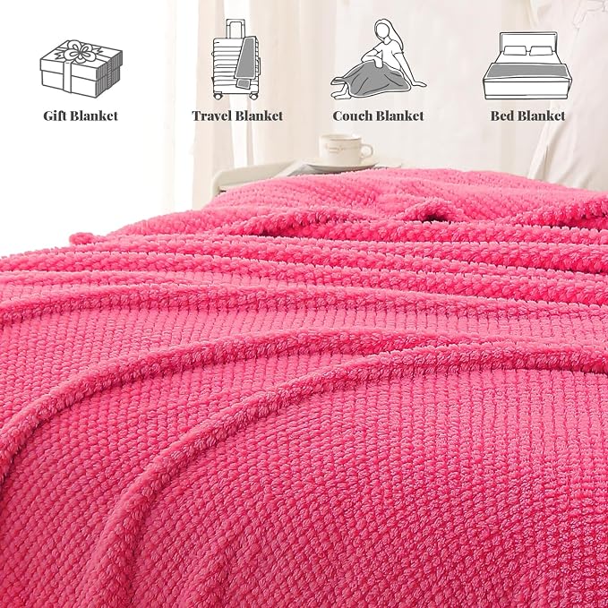 Whale Flotilla Extra Large Soft Fleece Throw Blanket for Couch | 50x70 Inch, Hot Pink, Suitable for Sofa Chair Bed, Fluffy Fuzzy Jacquard Blankets for All Season, Lightweight and Cozy