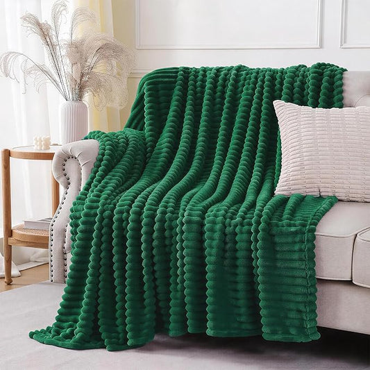 Christmas Green Throw Blanket for Couch Sofa 50"x60" Striped Design | Fleece Blankets Room Home Decor Lightweight Plush Soft Cozy Gifts for Women Mom