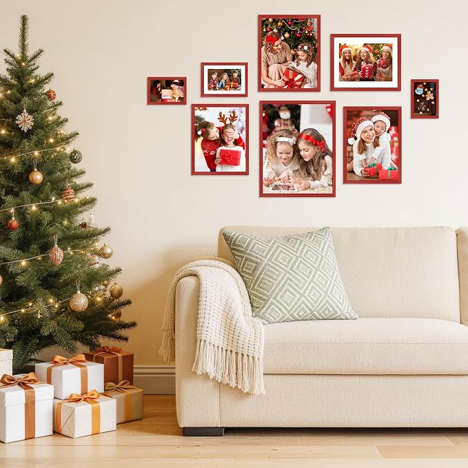 FIXSMITH 4x6 Picture Frame Set of 2, Red Photo Frame 4x6 with HD Plexiglass, Brown Picture Frames Collage for Tabletop or Wall Display